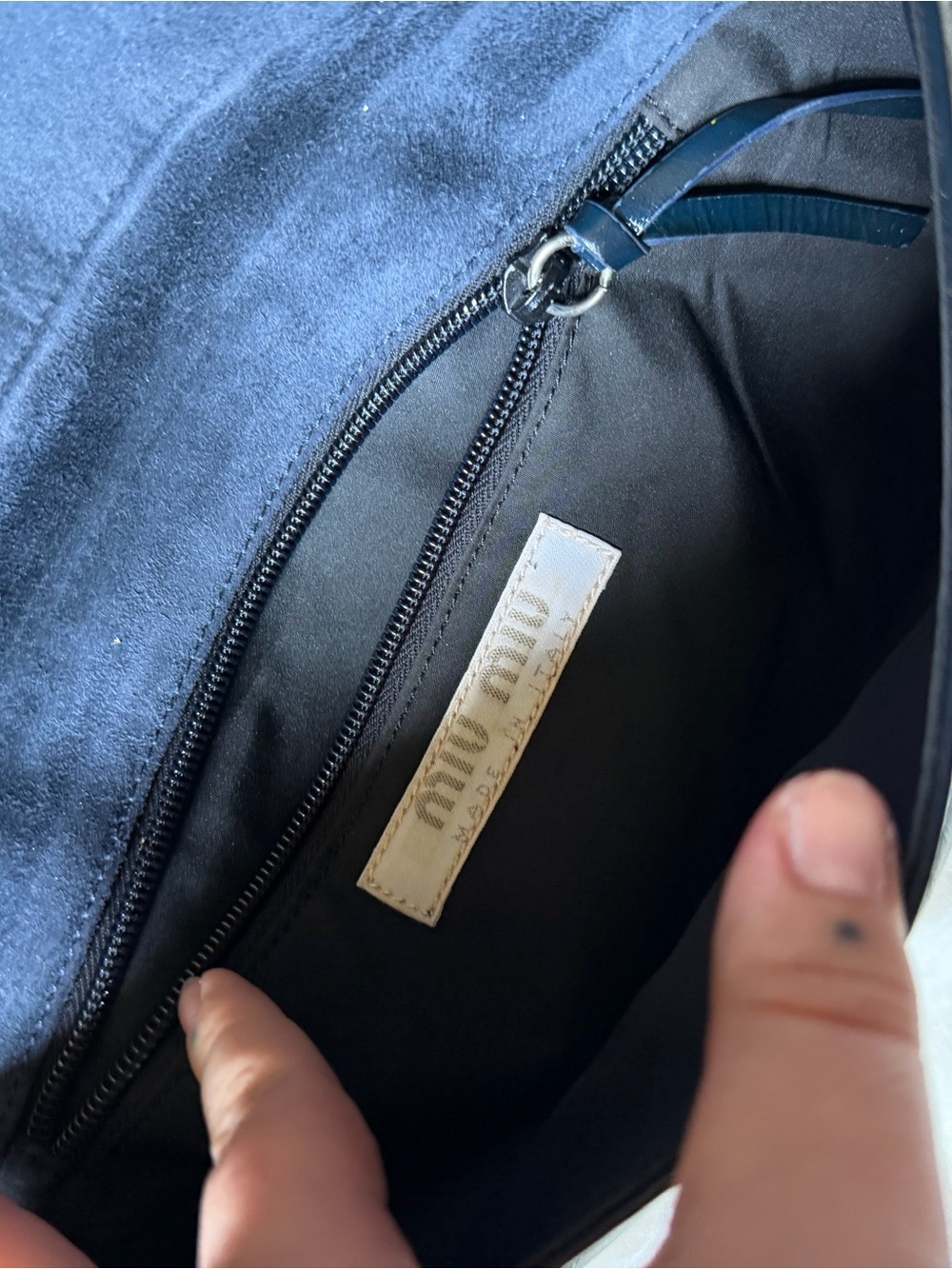 Vintage Miu Miu Blue Black Shiny Leather Wet Look Buckle Mini Shoulder Bag - Picture 8 of 14
